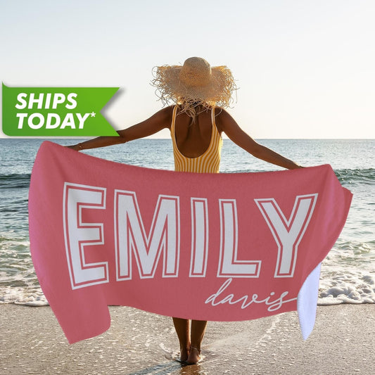 Custom Beach Towel, Personalized Beach Towel with Your Name Gift for Him Her - Custamazegifts.com