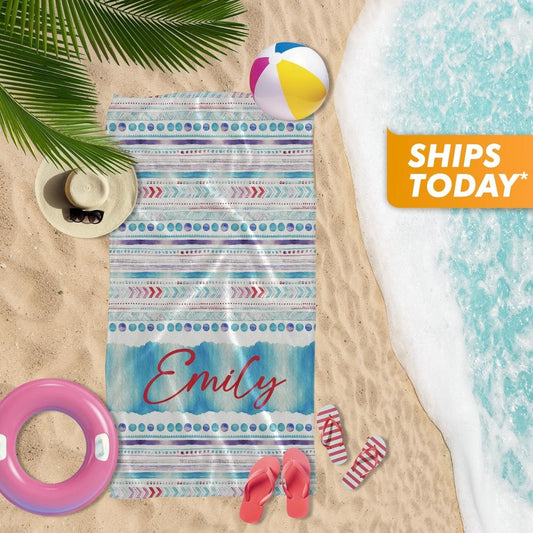 Personalized Beach Towel Boho Prints, Custom Birthday Gift for Him Her T63 - Custamazegifts.com