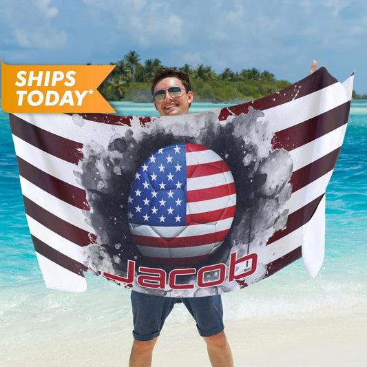 Sports Football Player Custom Beach Towel, Sports Team Gifts with Name T65 - Custamazegifts.com