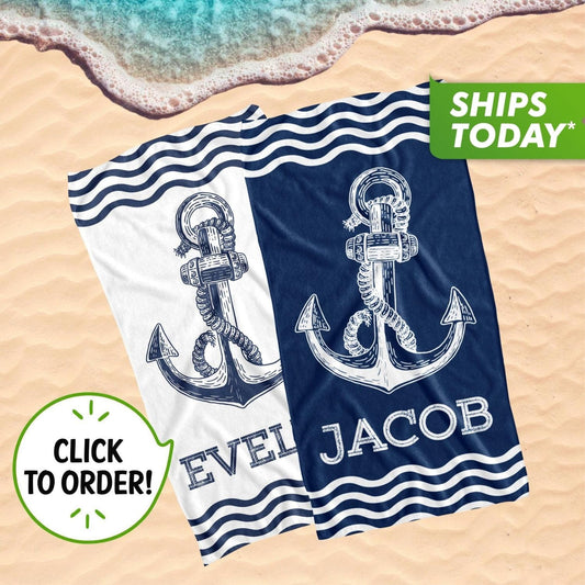 Anchor Ocean Themed Beach Towels for Men, Custom Gifts for Dad Husband T47 - Custamazegifts.com
