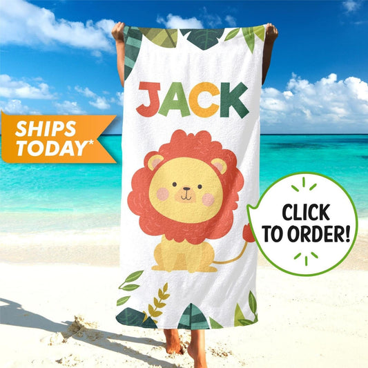 Kids Custom Beach Towel with Animal Print, Cute Baby Towel for Boys Girls T38 - Custamazegifts.com