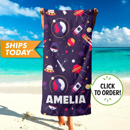 Space Fan Custom Kids Beach Towel for Boys Girls, Space Lover Gifts T46 - Custamazegifts.com