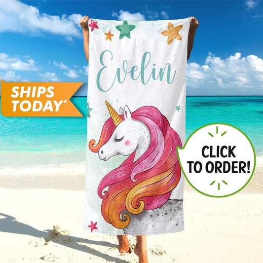 Unicorn Custom Baby Beach Towel for Girls, Cute Baby Gifts for Daughter Niece T36 - Custamazegifts.com