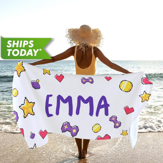 Personalized Kids Beach Towel for Girls, Gaming Custom Gifts for Niece Granddaughter T50 - Custamazegifts.com