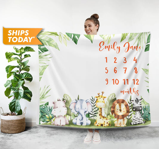 Custom Milestone Blanket for Boys Girls, Blanket Animal Print - Custamazegifts.com