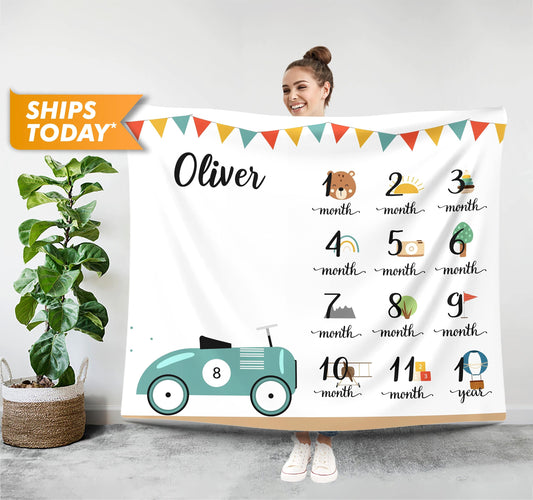 Custom Baby Blanket, Personalized Baby Month Blanket for Boys - Custamazegifts.com