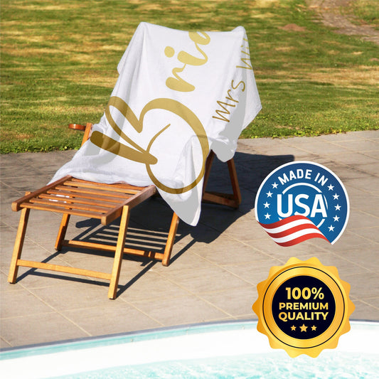 Bride and Groom Personalized Beach Towels, Newlywed Wedding Honeymoon Gift T72 - Custamazegifts.com