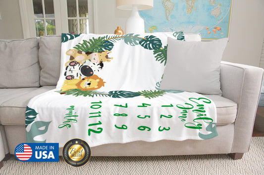 Month Blanket for Boys Girls with Animal Print, New Parent Gift - Custamazegifts.com