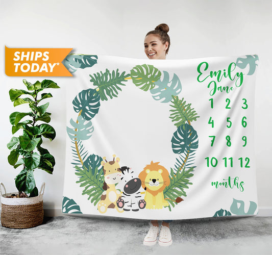 Month Blanket for Boys Girls with Animal Print, New Parent Gift - Custamazegifts.com