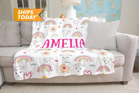 Custom Blanket with Rainbow, Birthday Baby Gifts for Girls - Custamazegifts.com