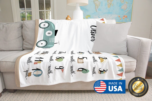 Custom Baby Blanket, Personalized Baby Month Blanket for Boys - Custamazegifts.com