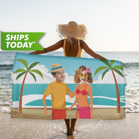 Funny Face Custom Beach Towel for Couples, Anniversary Photo Gifts T71 - Custamazegifts.com