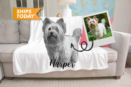 Custom Blanket with Your Pet, Black and White Photo Blanket - Custamazegifts.com
