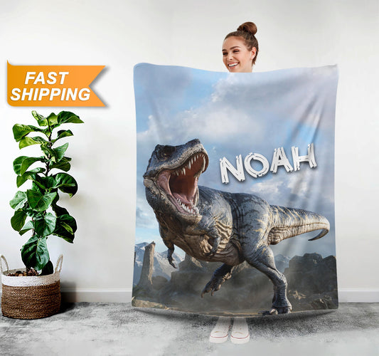 Monogrammed Blanket for Boys, Dinosaur Custom Baby Blanket - Custamazegifts.com