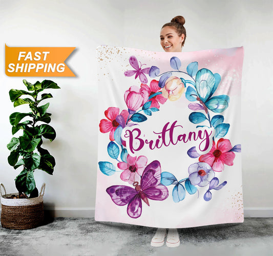 Personalized Blanket Butterfly Print, Custom Baby Blanket - Custamazegifts.com