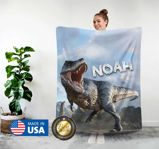 Monogrammed Blanket for Boys, Dinosaur Custom Baby Blanket - Custamazegifts.com