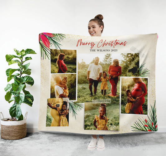 Merry Christmas Photo Blanket, Add Your Photos Personalized Blanket - Custamazegifts.com