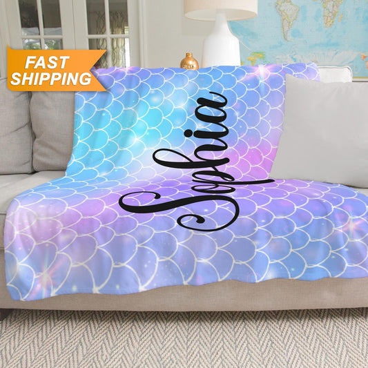 Custom Mermaid Blanket Girls, Mermaid Kids Personalized Blanket - Custamazegifts.com