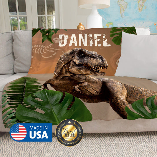 Tyrannosaurus Customized Blanket with Name - Custamazegifts.com