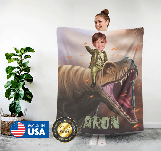 T Rex Kids Blanket, Dinosaur Birthday Gifts for Boys - Custamazegifts.com