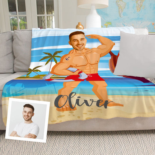Muscle Body Face Custom Blanket, Photo Blanket for Him - Custamazegifts.com