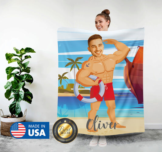 Muscle Body Face Custom Blanket, Photo Blanket for Him - Custamazegifts.com