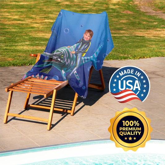 Water Dinosaur Personalized Photo Beach Towel for Kids Birthday Gift T89 - Custamazegifts.com