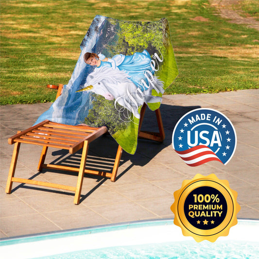 Princess Riding Unicorn Kids Personalized Beach Towel for Girls, Custom Photo Gifts T81 - Custamazegifts.com