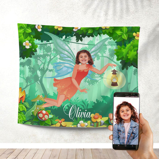 Wood Fairy Photo Blanket, Girls Personalized Birthday Gifts - Custamazegifts.com