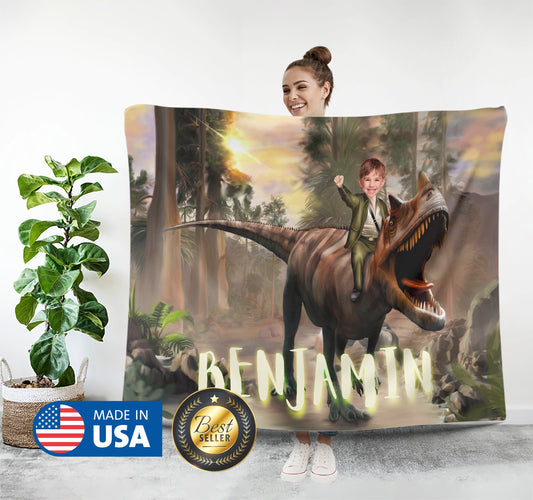 Dinosaur Face Blanket, Kids Jurassic Customized Gifts - Custamazegifts.com