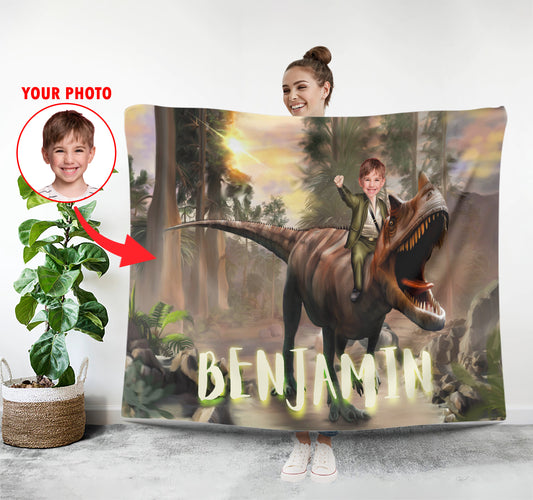Dinosaur Face Blanket, Kids Jurassic Customized Gifts - Custamazegifts.com