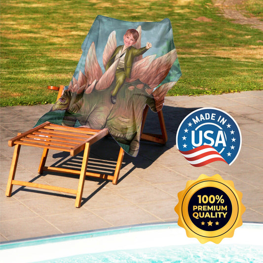 Stegosaurus Beach Towel from Photo, Custom Dinosaur Gifts for Kids T87 - Custamazegifts.com