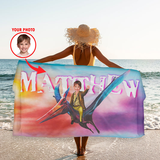 Pterodactyl Custom Beach Towel, Kids Photo Towels with Flying Dinosaur T91 - Custamazegifts.com