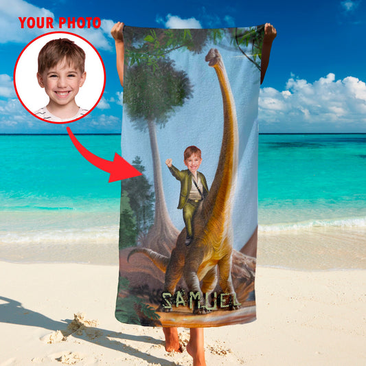 Dinosaur Photo Towel for Beach Pool, Custom Boys Gifts from Photos T94 - Custamazegifts.com