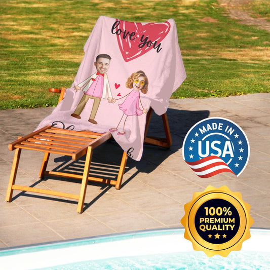 Valentines Day Beach Towel for Couple, Custom Photo Anniversary Gifts T99 - Custamazegifts.com
