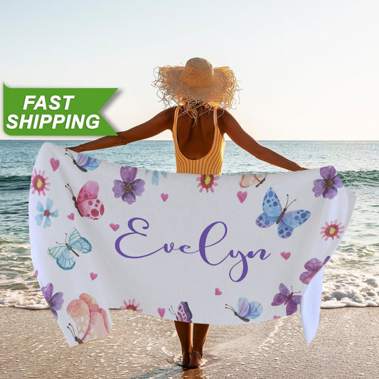 Butterflies Beach Towel, Personalized Custom Towel with Your Name - Custamazegifts.com