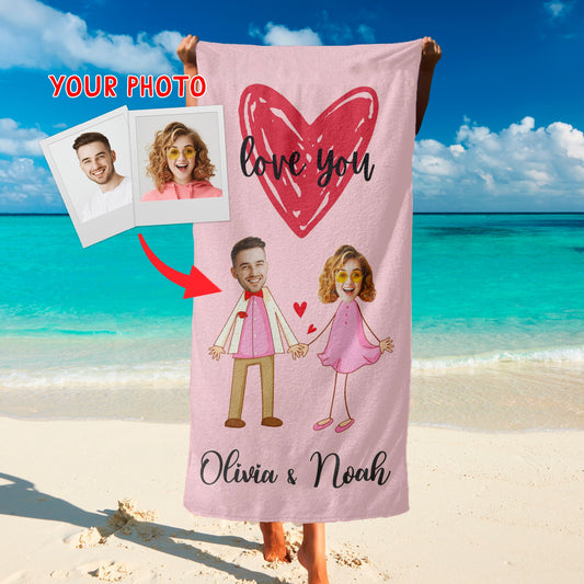Valentines Day Beach Towel for Couple, Custom Photo Anniversary Gifts T99 - Custamazegifts.com