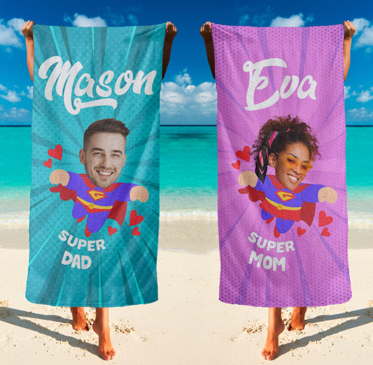 Superhero Custom Beach Towel with Your Face, Fun Birthday Gifts T108 - Custamazegifts.com