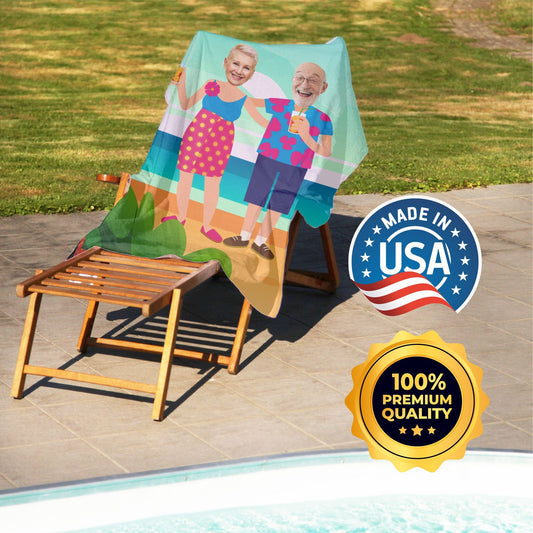 Vacation Photo Beach Towel, Custom Face Hawaii Vacation Gift for Grandparents T109 - Custamazegifts.com