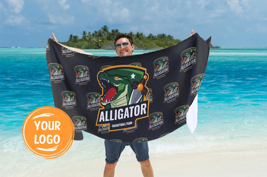 Custom Logo Towel, Repeating Logo Design on Beach Towel - Custamazegifts.com