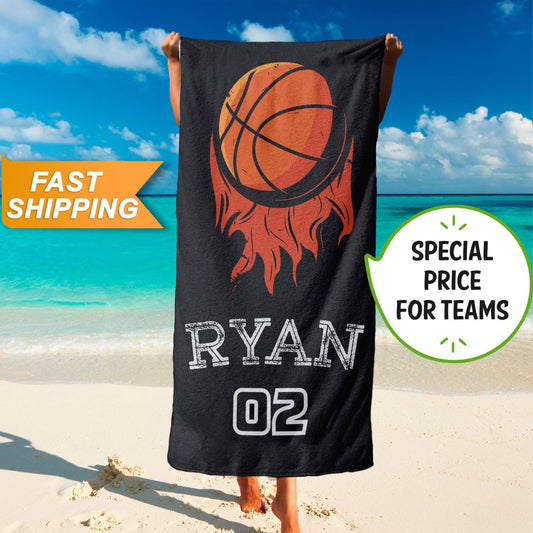 Personalized Beach Towel with Your Name, Basketball Monogrammed Towels - Custamazegifts.com