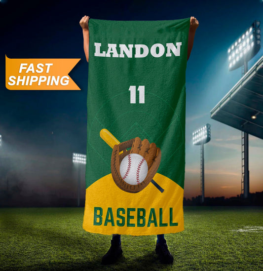 Personalized Baseball Towel, Baseball Team Beach Towels, Baseball Player Towel - Custamazegifts.com