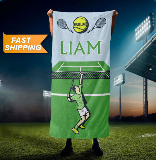 Tennis Player Custom Beach Towel, Personalized Tennis Towel, Custom Tennis Gifts - Custamazegifts.com