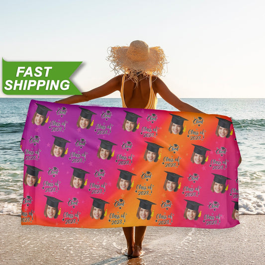 Class of 2025 Graduation Photo Towel, Custom Face Graduate Gifts for Him Her T134 - Custamazegifts.com