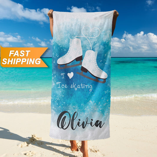 Ice Skating Beach Towel, Custom Figure Skating Towel - Personalized Towels - Custamazegifts.com