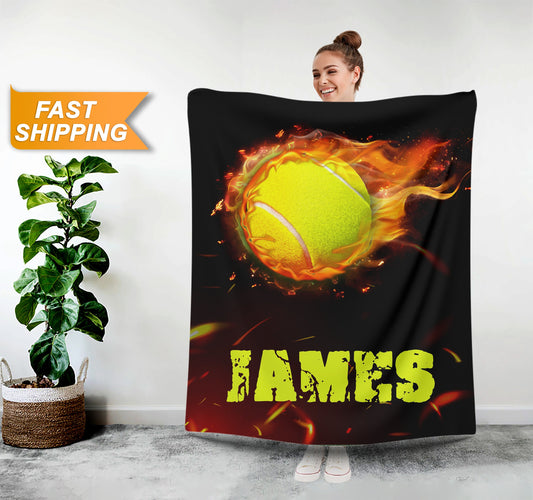 Tennis Player Personalized Blanket with Name - Custamazegifts.com