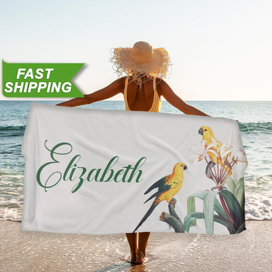 Parrot Beach Towel, Floral Tropical Print Custom Beach Towels Gifts for Her T141 - Custamazegifts.com