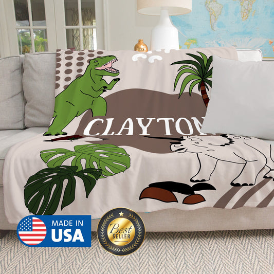 Kids Dinosaurs Name Blanket, Personalized Blanket with Name - Custamazegifts.com