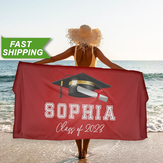 Class of 2025 Graduation Beach Towel, Custom Graduation Gifts for Him Her T153 - Custamazegifts.com