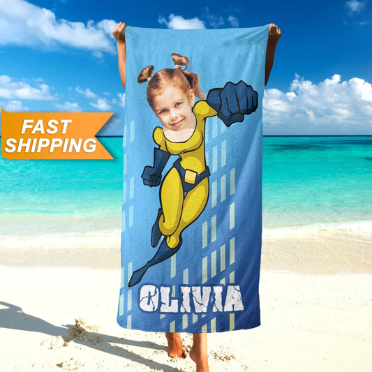 Superhero Kids Photo Towel, Girls Face Personalized Gifts for Her T140 - Custamazegifts.com